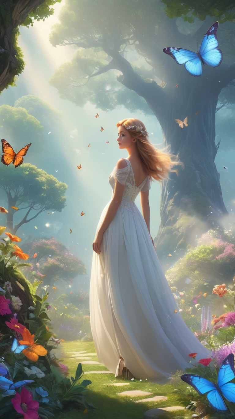 Lonely girl in the Butterfly Forest
