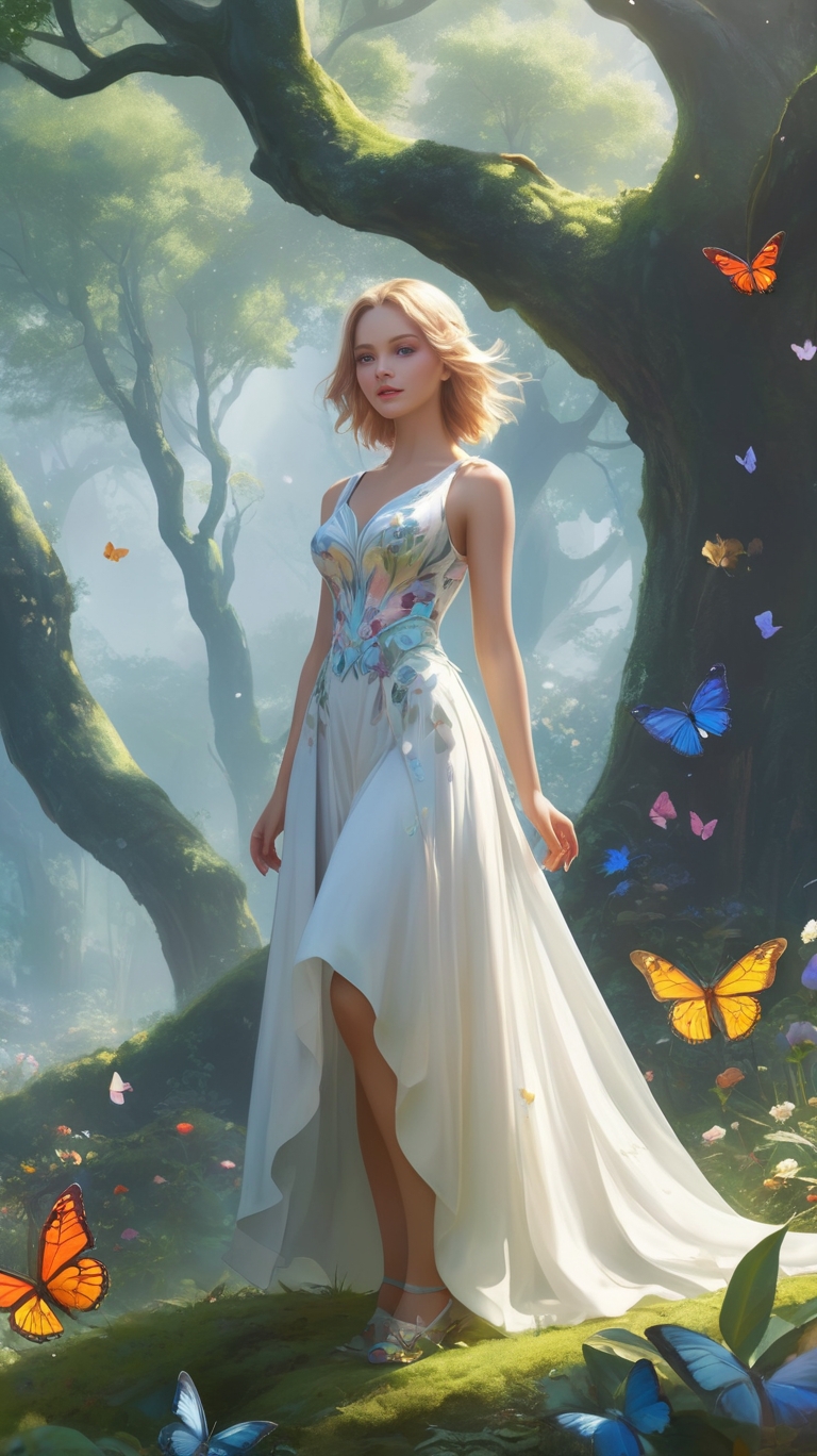 Lonely girl in the Butterfly Forest