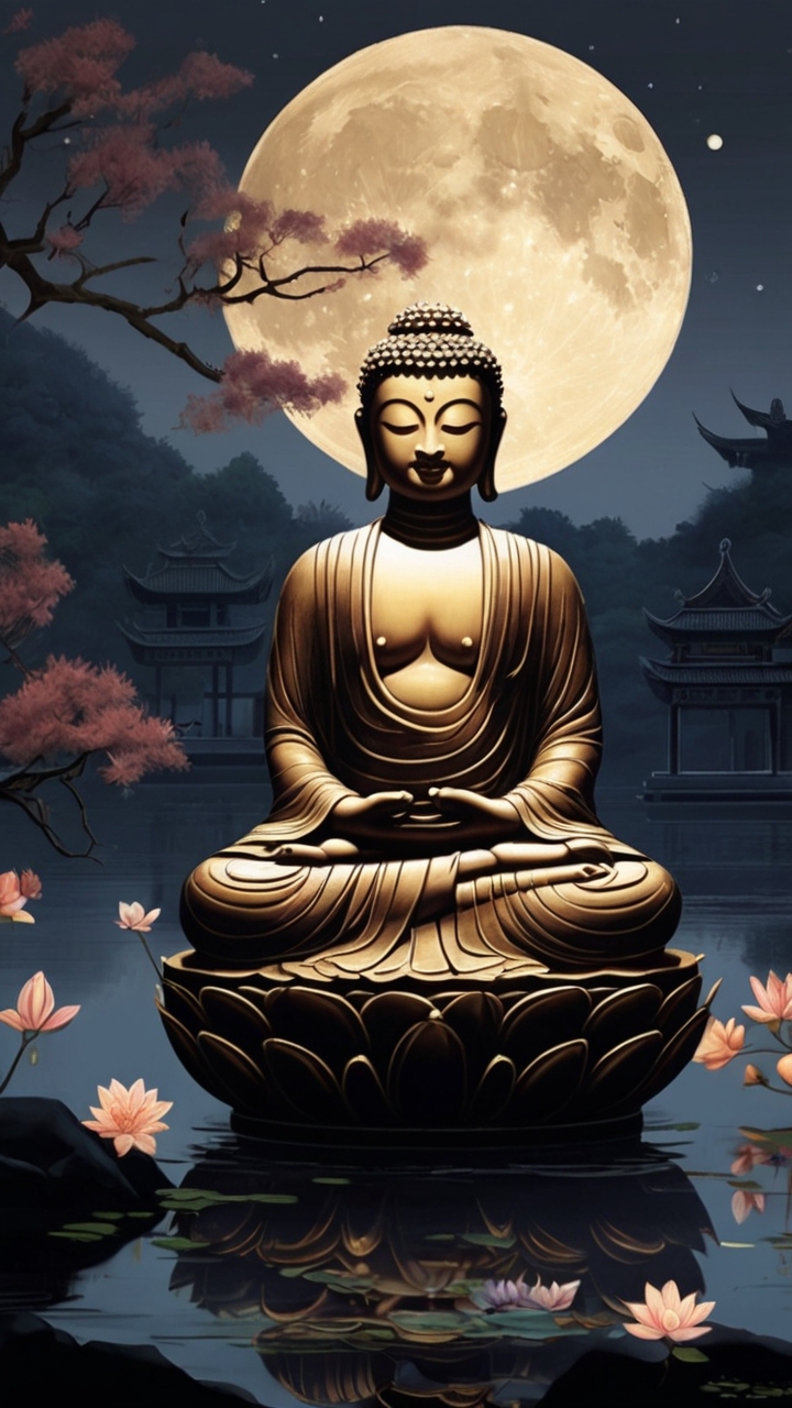 Gautama Buddha Meditating at night