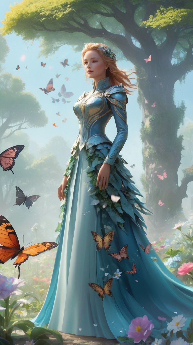 Lonely girl in the Butterfly Forest