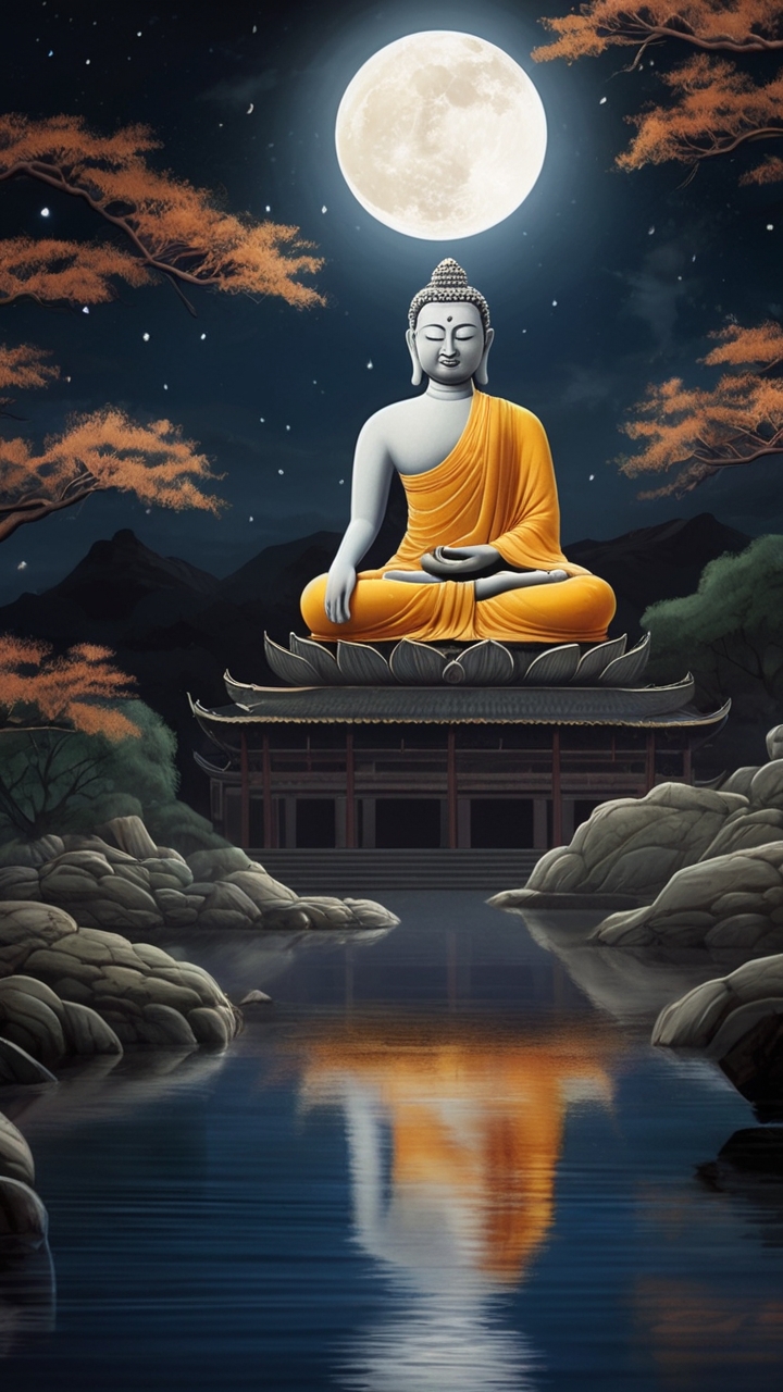 Gautama Buddha Meditating at night