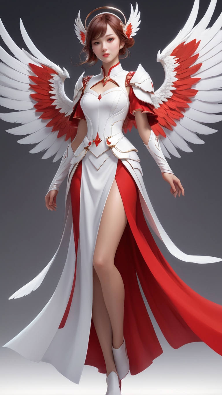 A fairy in a red and white attire