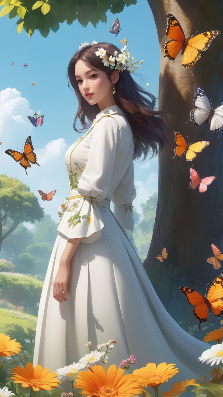 Lonely girl in the Butterfly Forest